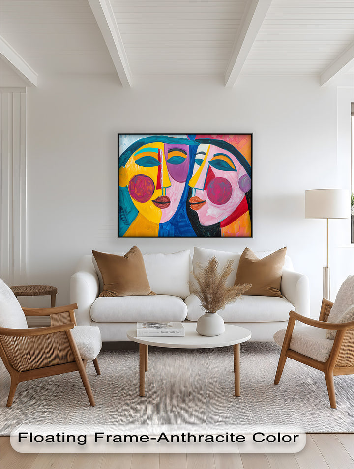 Unified Gaze – Vibrant Dual Portrait Picasso Oil Painting