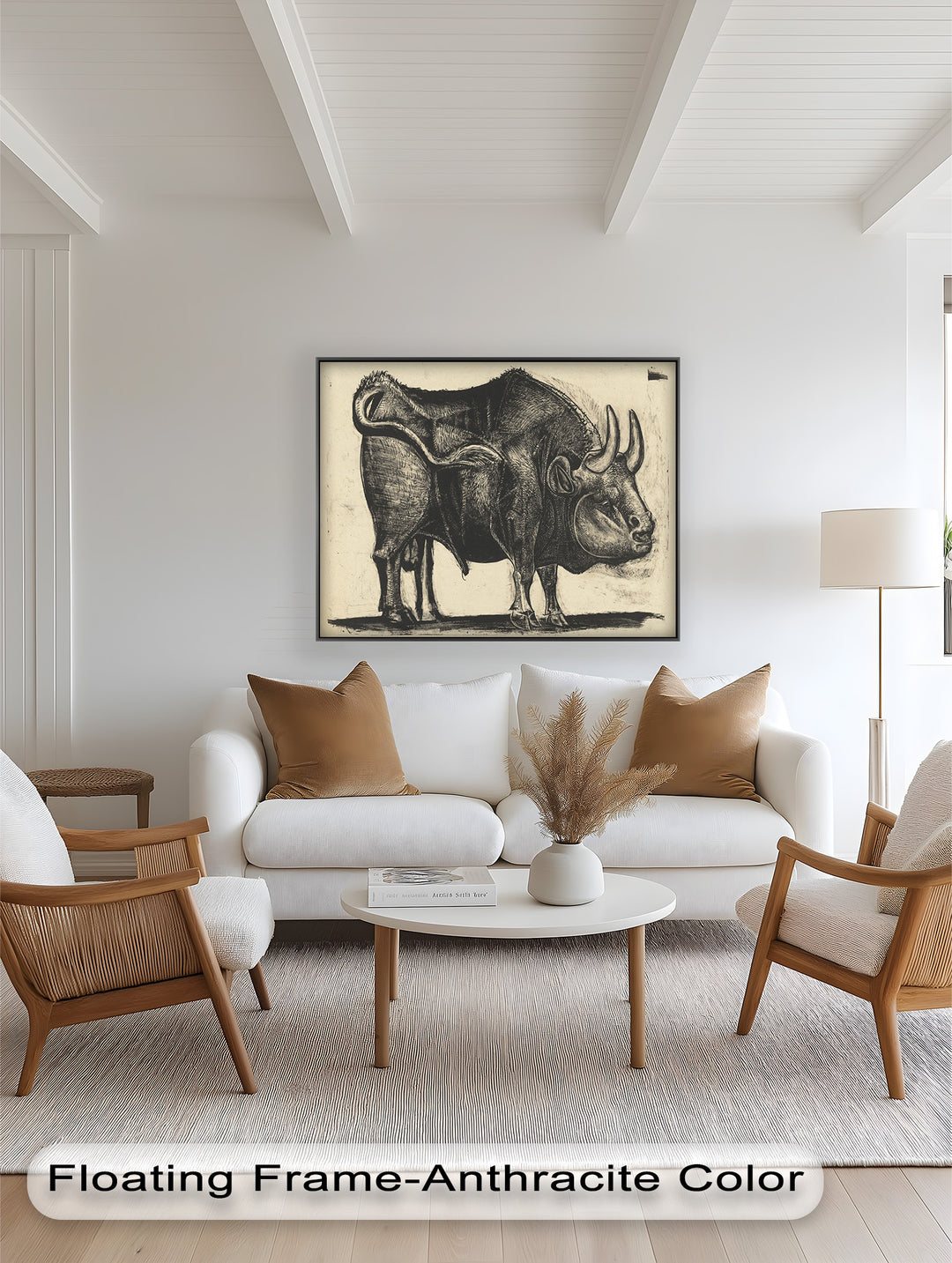 Expressive Bull Figure with Bold Linework – Figurative Oil Painting