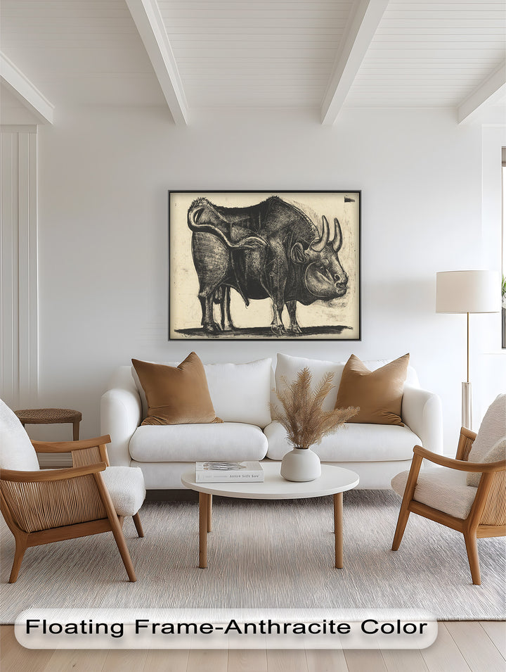 Expressive Bull Figure with Bold Linework – Figurative Oil Painting