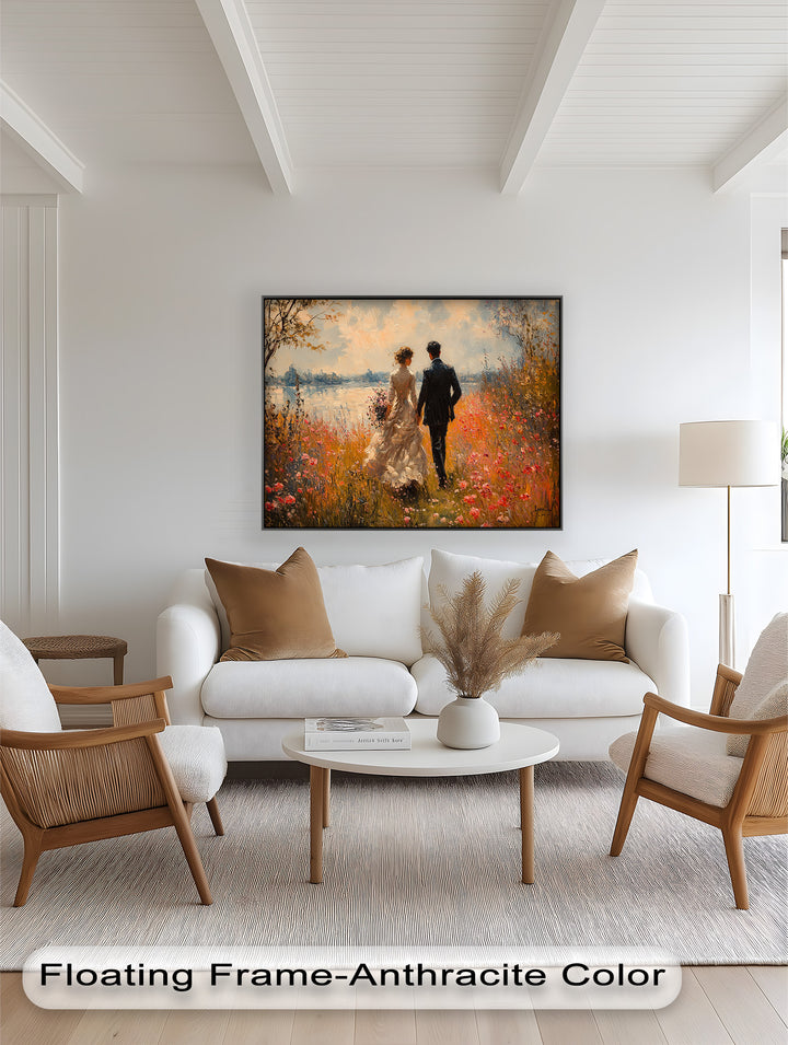A Walk to Remember – Impressionist Couple in Blooming Field Oil Painting