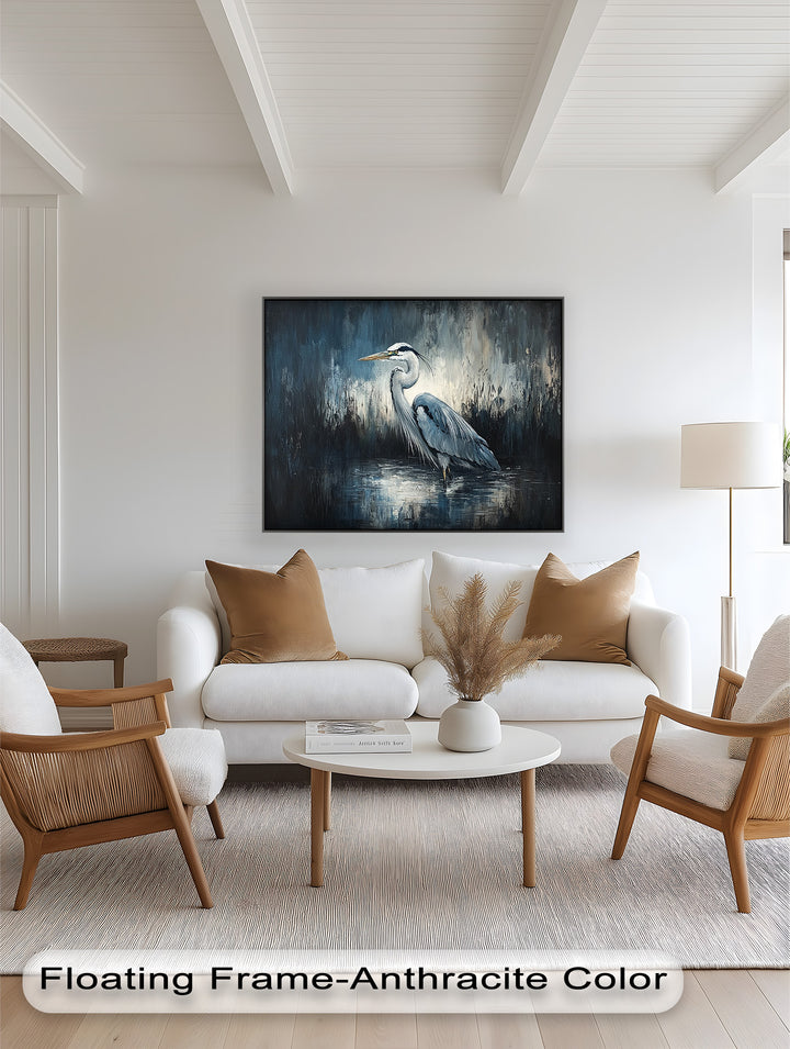 Heron in Misty Marshland – Animal Oil Painting