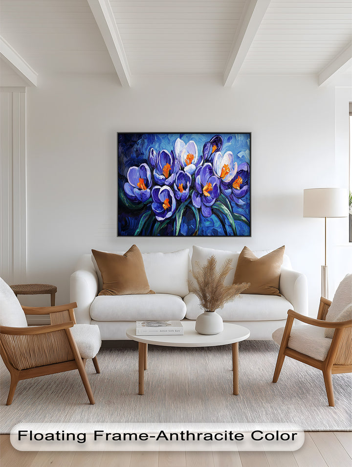 Crocus Flowers in Blue and Violet Hues - Flower Oil Painting