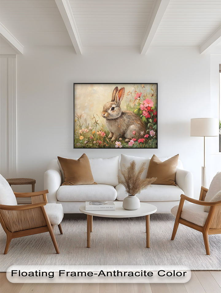 Curious Bunny Among Spring Blossoms – Animal Oil Painting