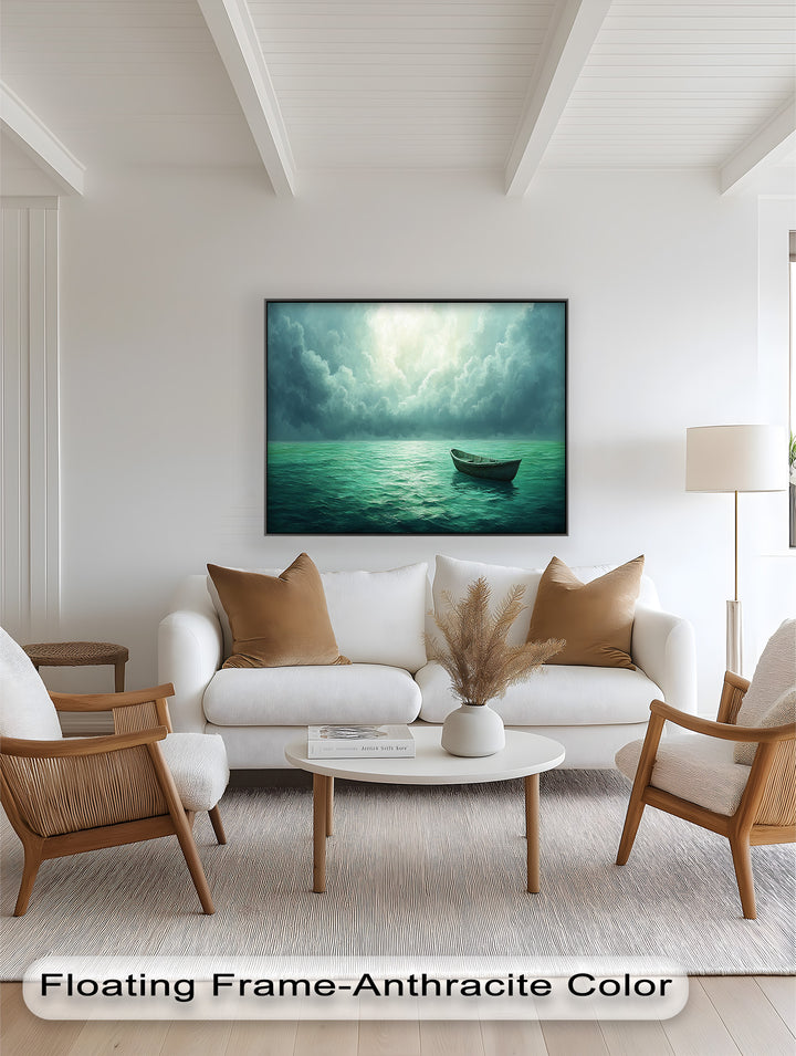 Solitude Adrift – Serene Empty Rowboat Oil Painting