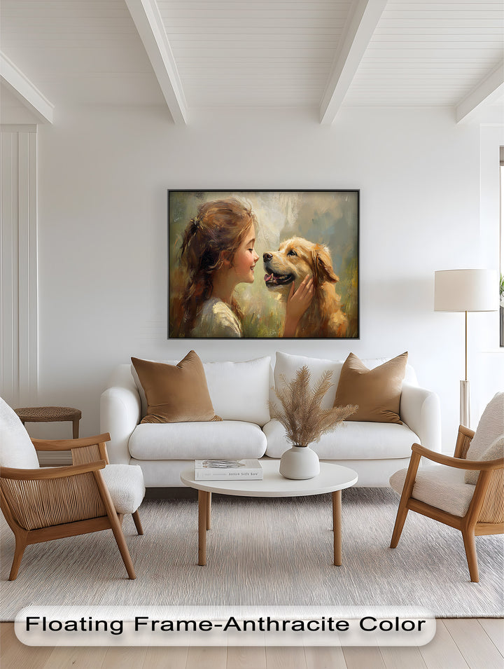 Girl and Golden Retriever in Gentle Light – Animal Oil Painting