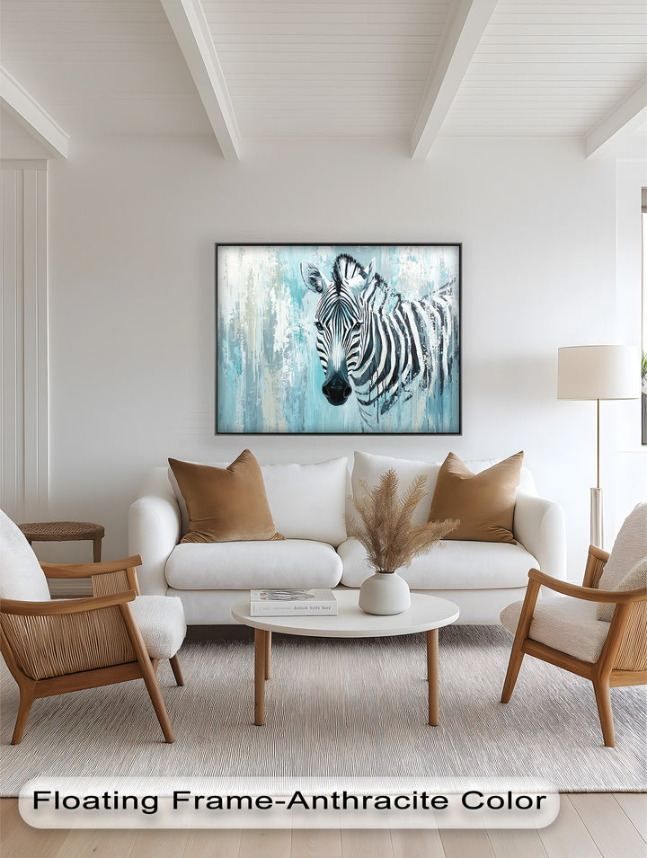 Zebra in Blue Abstract Style - Animal Oil Painting