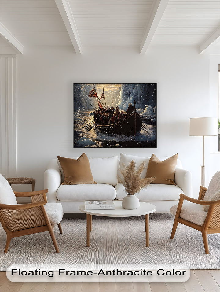 Crossing the Ice – Patriotic Revolutionary Boat Oil Painting