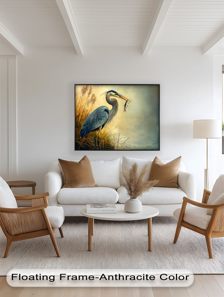 Blue Heron with Fish – Animal Oil Painting