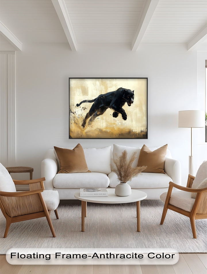Charging Black Panther in Motion – Animal Oil Painting
