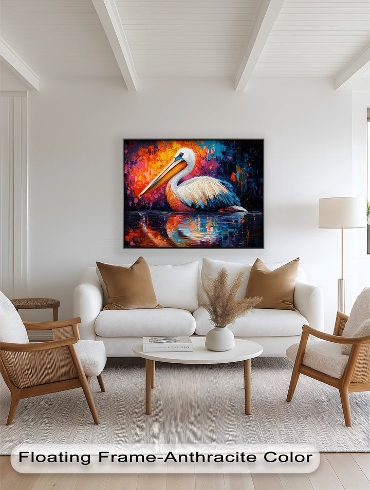 Sunset Pelican on Water – Animal Oil Painting