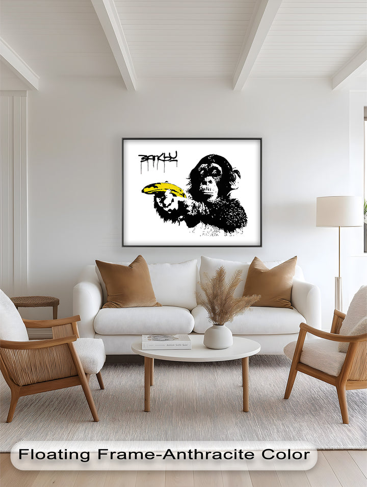 Monkey with Banana Gun – Satirical Banksy Oil Painting