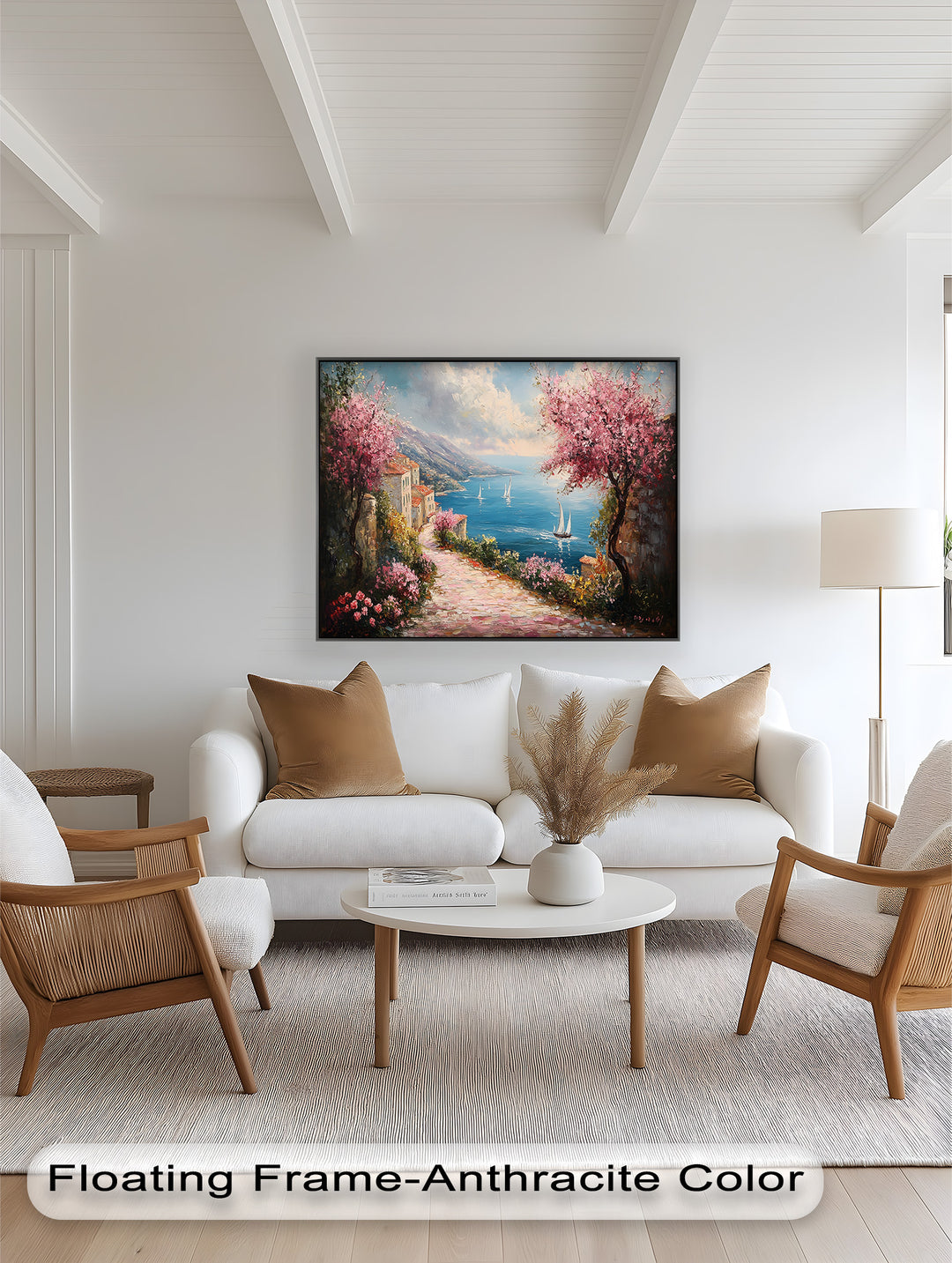 Incredible Sea Street & Spring Blossoms – Coastal Charm Oil Painting