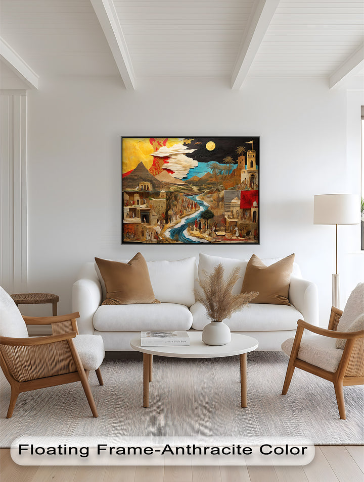 River of Time – Ancient Civilization Collage Picasso Oil Painting