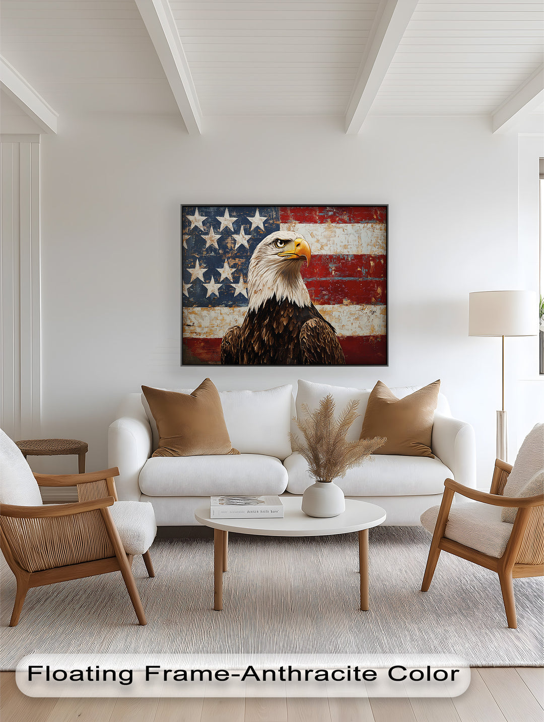 Adler mit amerikanischer Flagge – Patriotisches Ölgemälde
