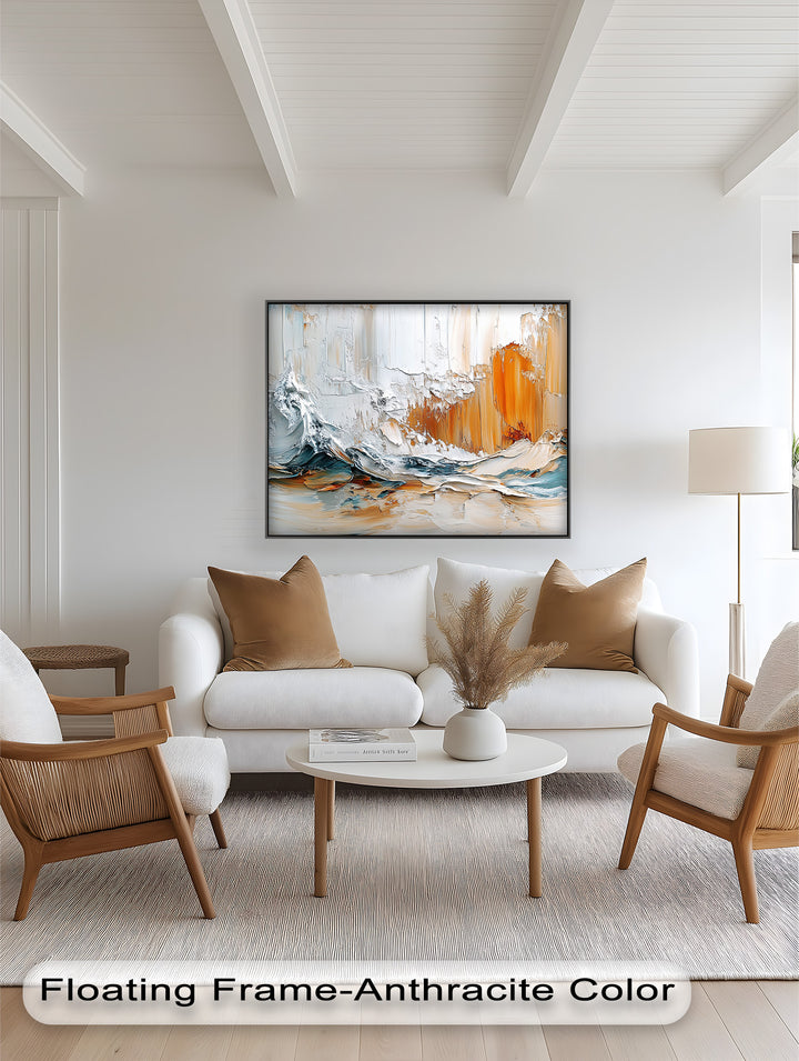 Elemental Surge – Abstract Ocean Cliff Oil Painting