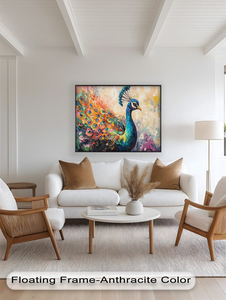 Peacock in Blooming Hues - Animal Oil Painting