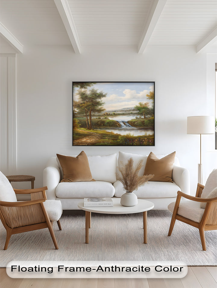 Tranquil Forest Cascade – Vintage Oil Painting