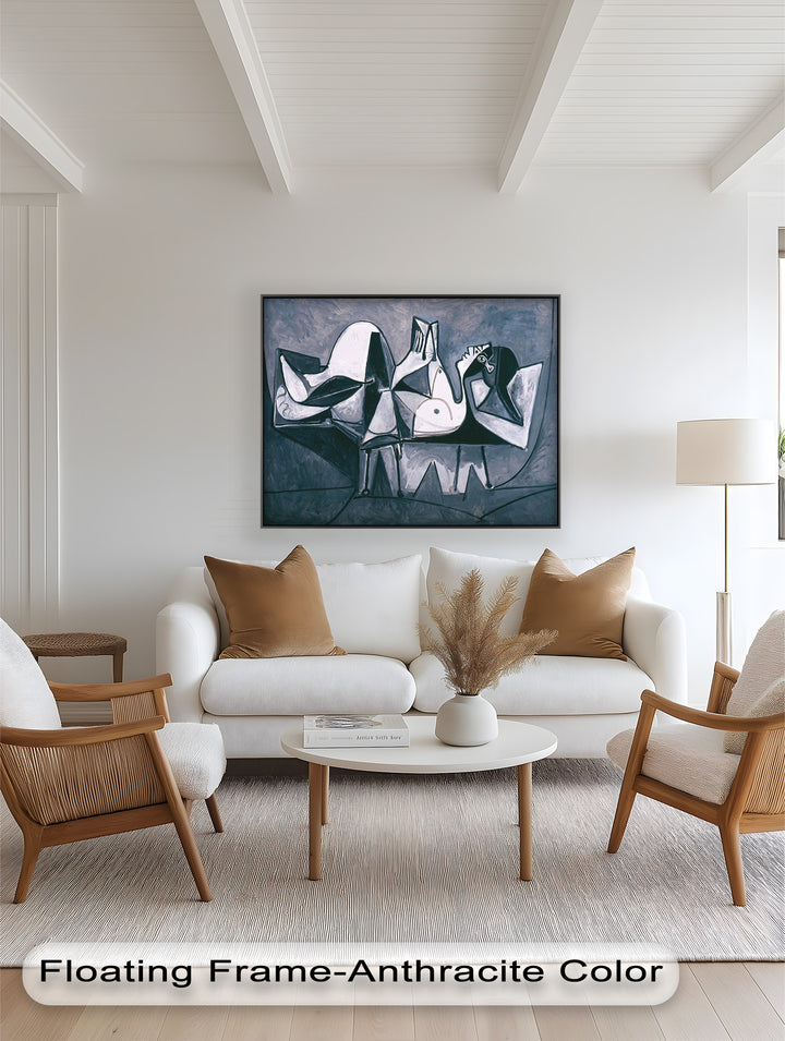 Geometry of Stillness – Monochrome Reclining Picasso Oil Painting