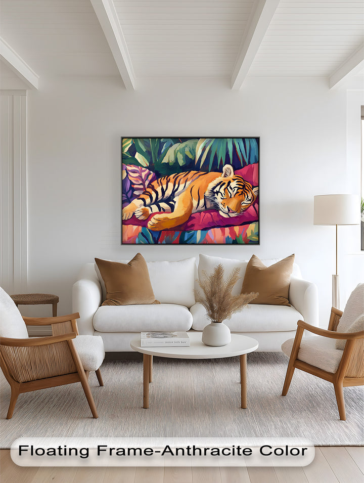 Resting Tiger Oil Painting – Fauvist Jungle Art