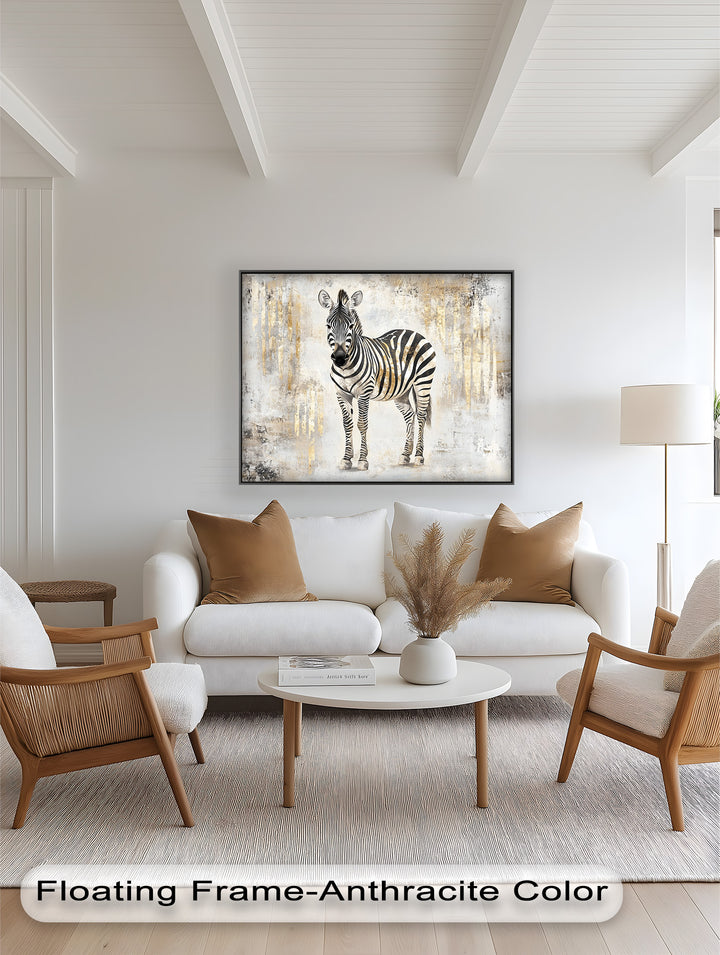 Golden Streak Zebra with Neutral Backdrop - Animal Oil Painting