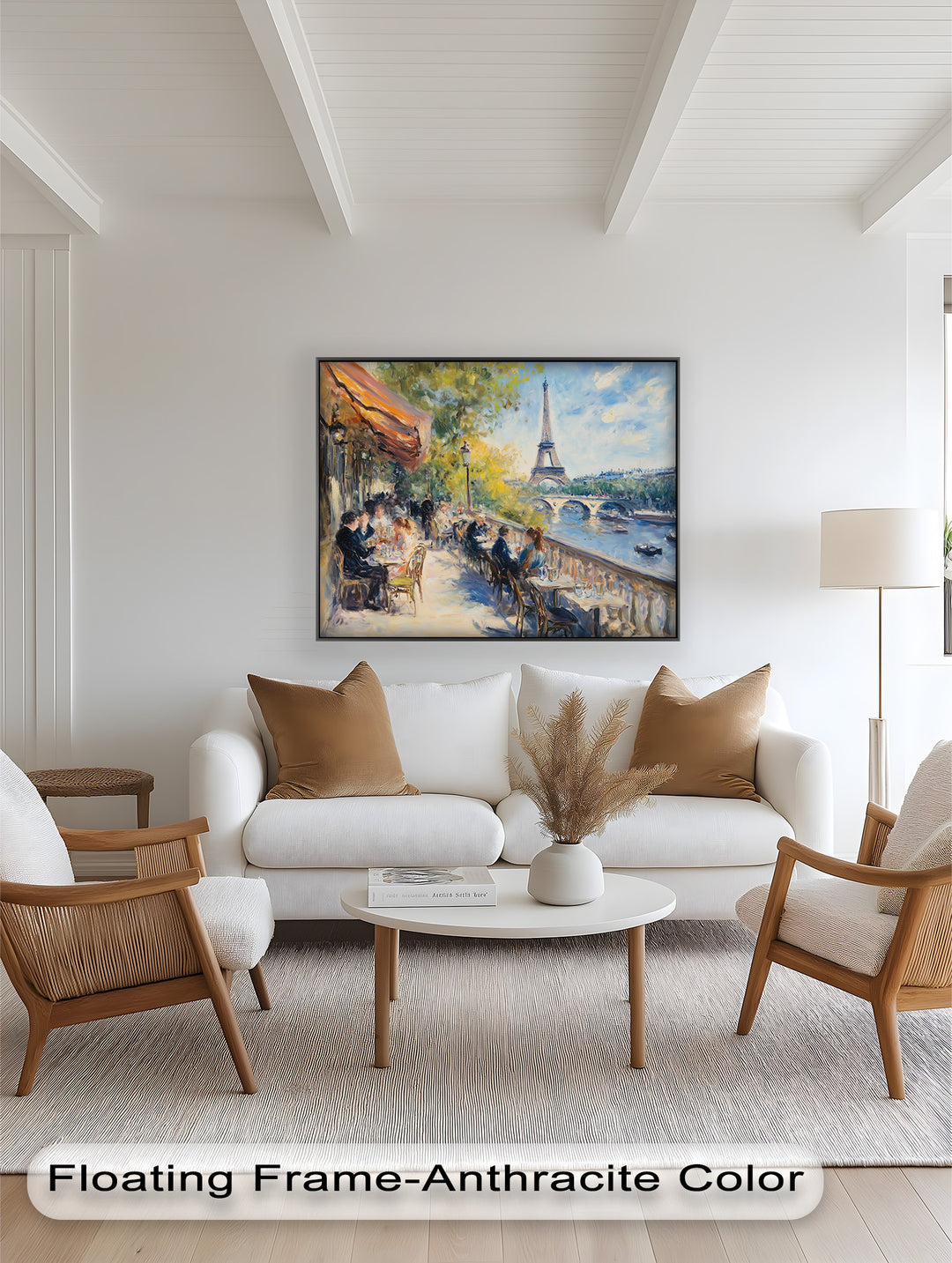 Eiffel Café Serenity – Parisian Terrace with River View Oil Painting
