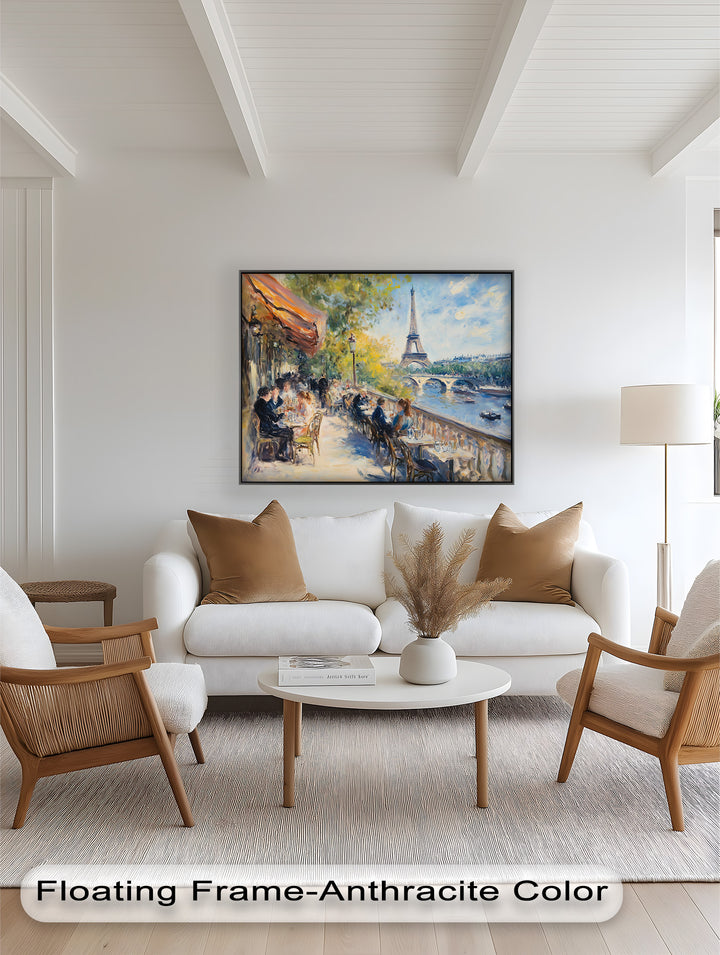 Eiffel Café Serenity – Parisian Terrace with River View Oil Painting