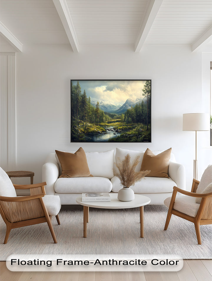 Wald, Berg, Fluss Wandkunst – Landschaftsölgemälde
