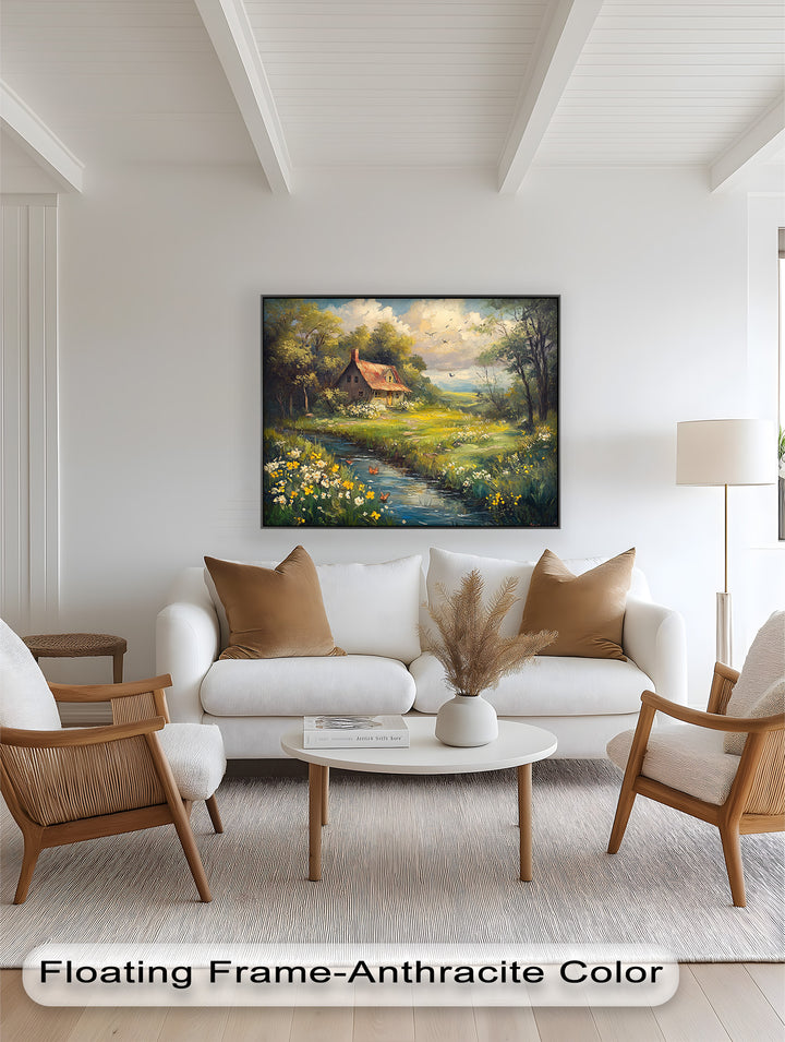 Vintage Frühlingslandschaft – Gerahmtes Ölgemälde