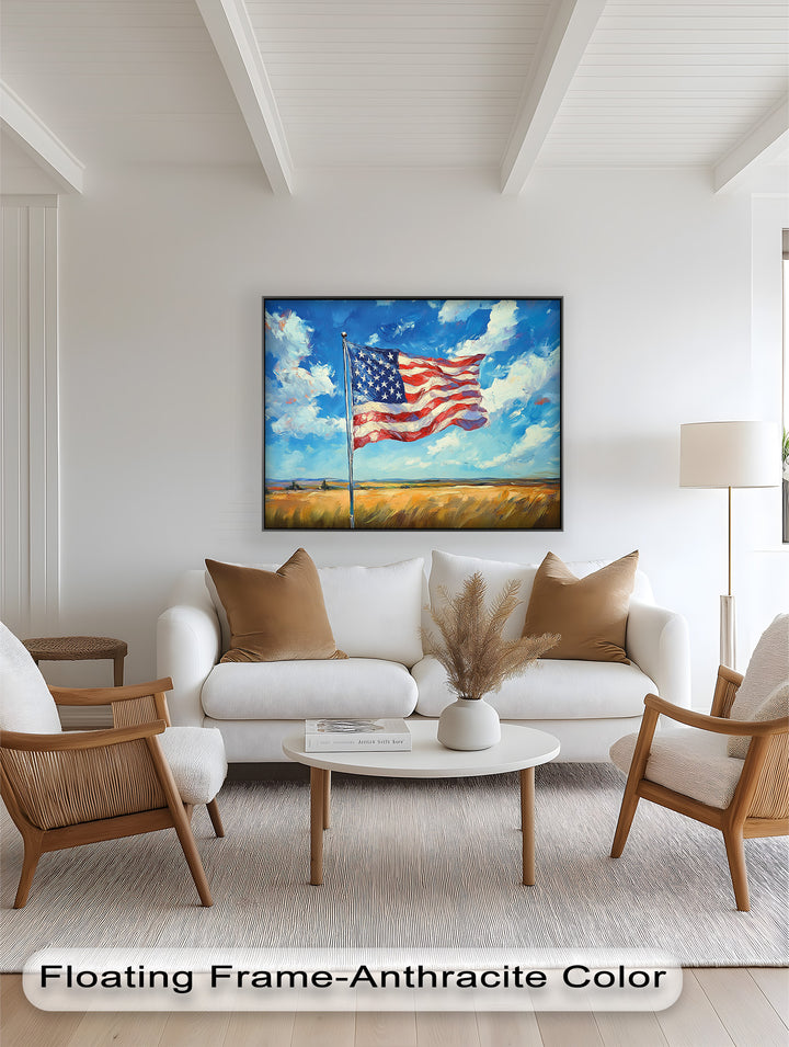 Amerikanische Flagge auf dem Land – Patriotisches Ölgemälde