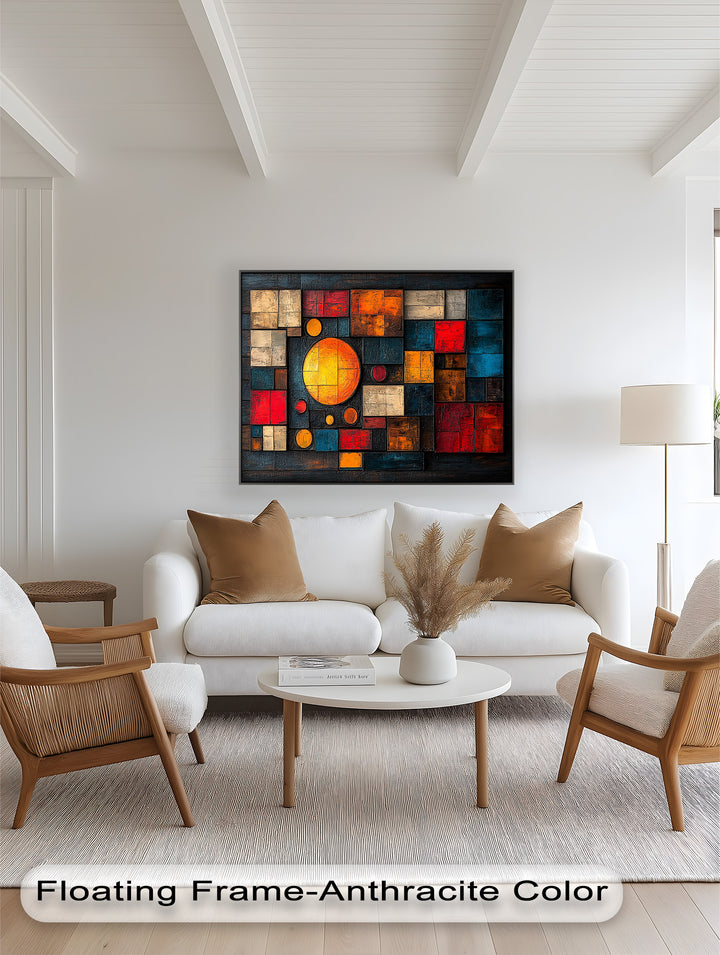 Geometrische Sunburst Fusion – Farbenfrohe Ölgemälde