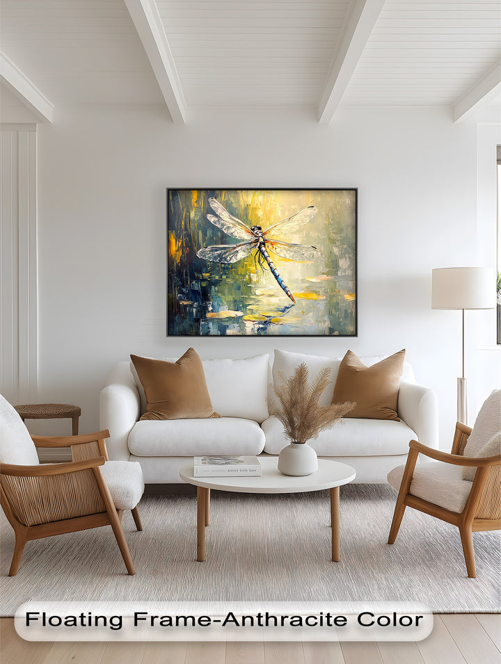 Shimmering Dragonfly Over Lily Pond – Animal Oil Painting