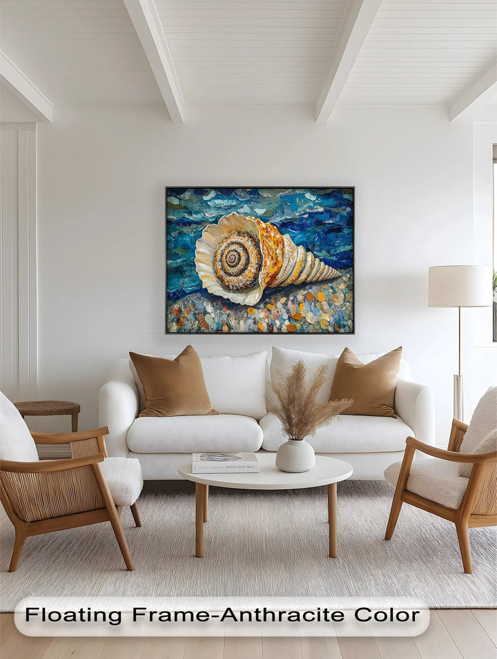 Whispers of the Sea – Spiral Shell on Coastal Shoreline Oil Painting - MyPhotoStation