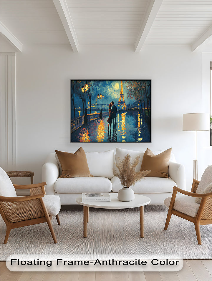 Moonlit Reflections – Eiffel Tower Romance Love Oil Painting