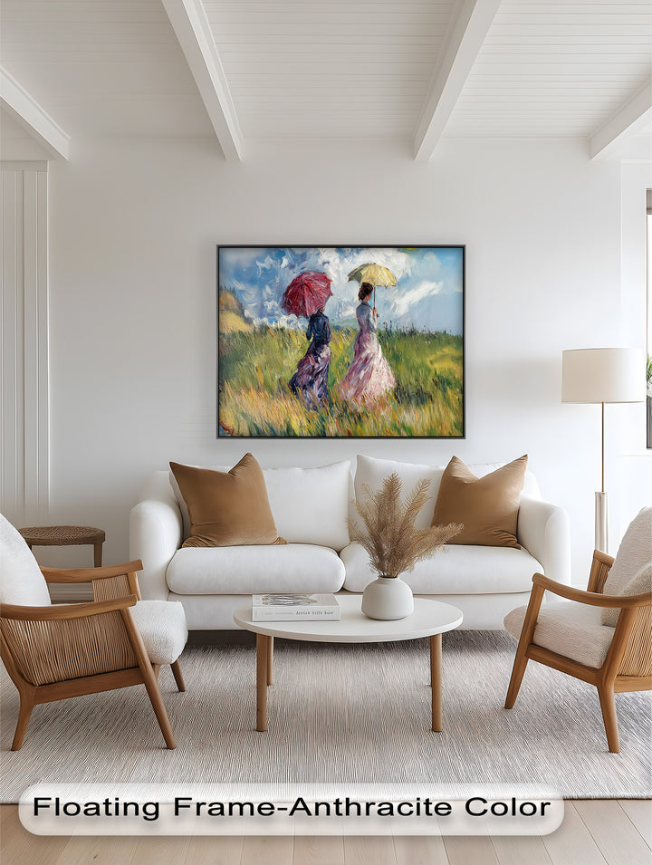 Ladies with Parasols in a Sunlit Meadow – Impressionist Oil Painting