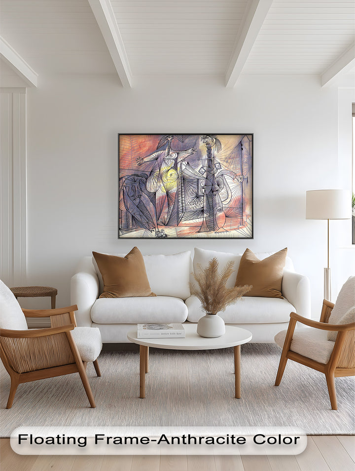Surreal Abstract Figures in Motion – Cubist Oil Painting