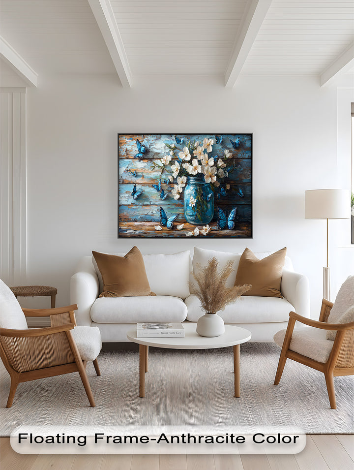 Flowers and Blue Butterflies – Elegant Nature Oil Painting