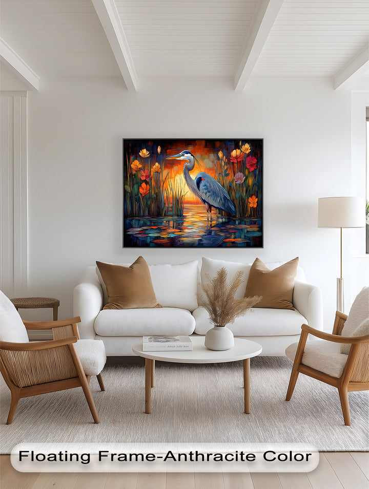 Heron at Sunset  – Animal Oil Painting
