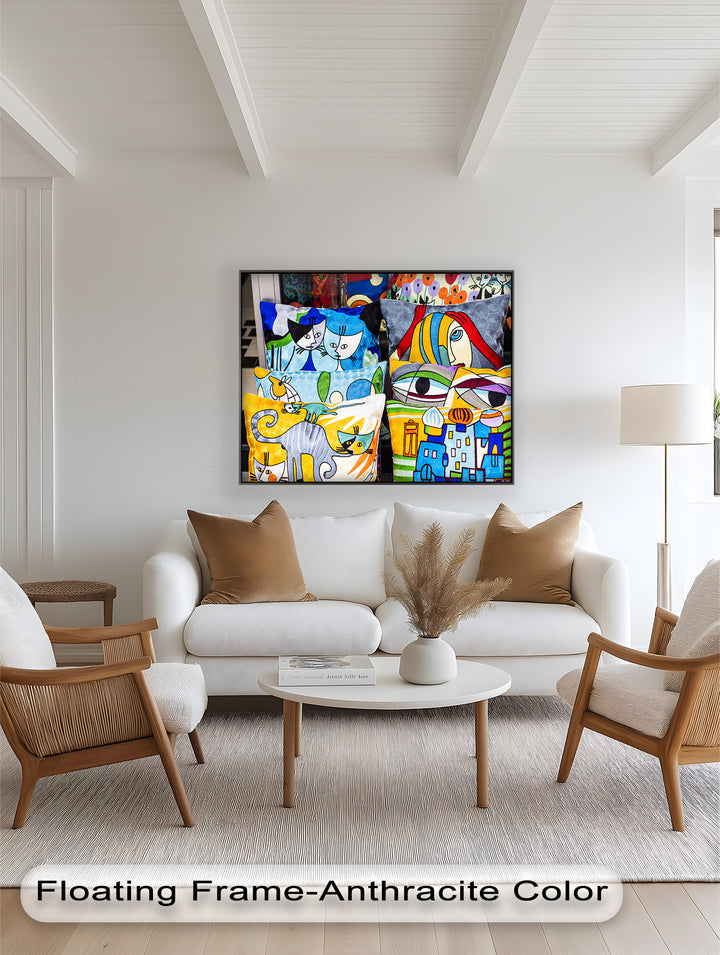 Colorful Cubist Cat & Face Pillows – Picasso Oil Painting