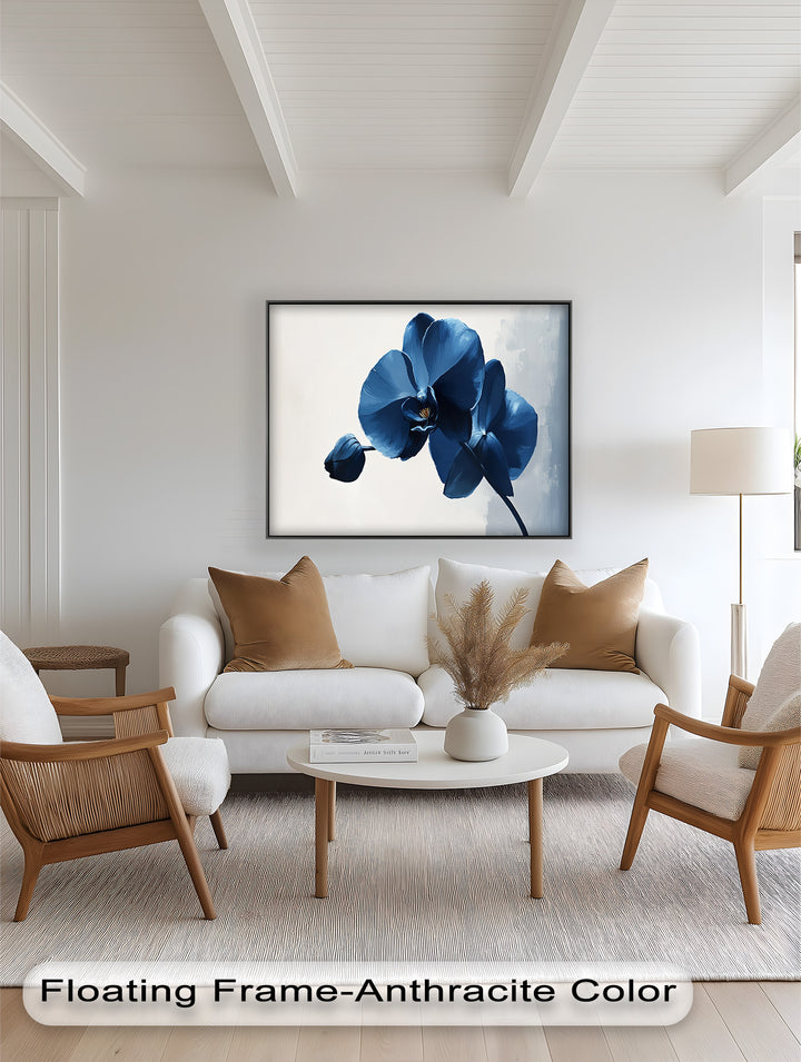Blue Orchid Wall Art – Modern Floral Oil Painting