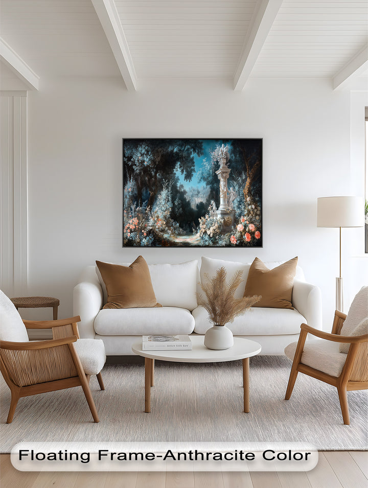 Moonlit Garden with Classical Column – Romantic Rococo Oil Painting