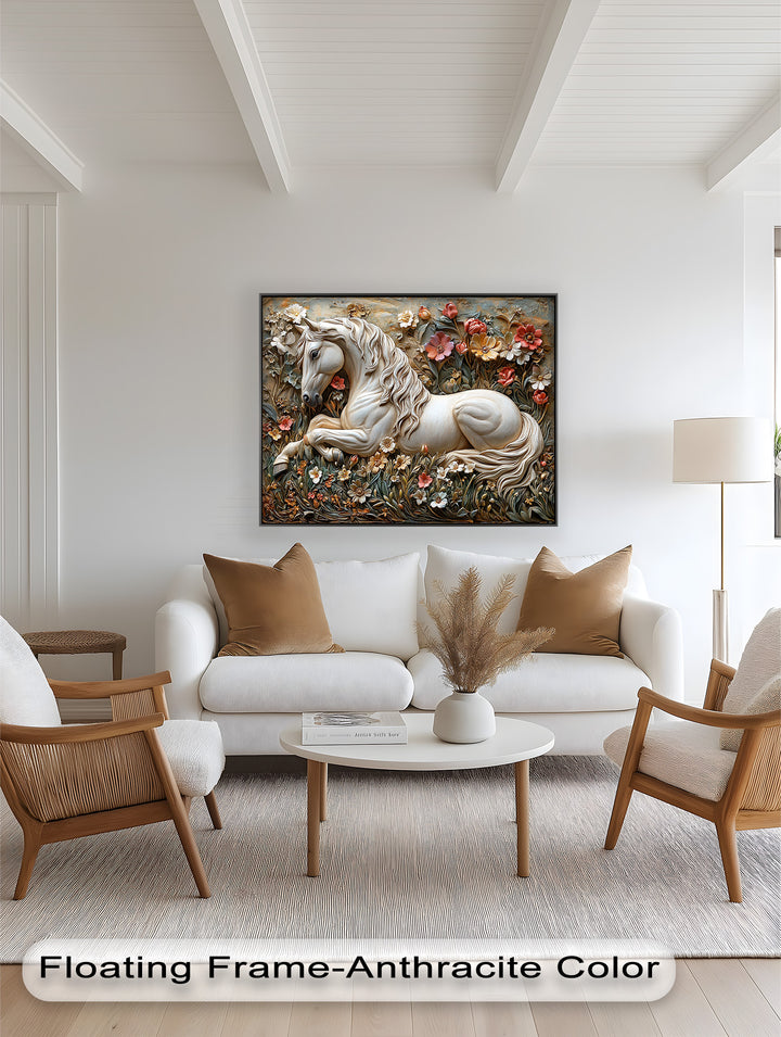 Rock Texture Flower Horse – Elegant Equine Oil Painting