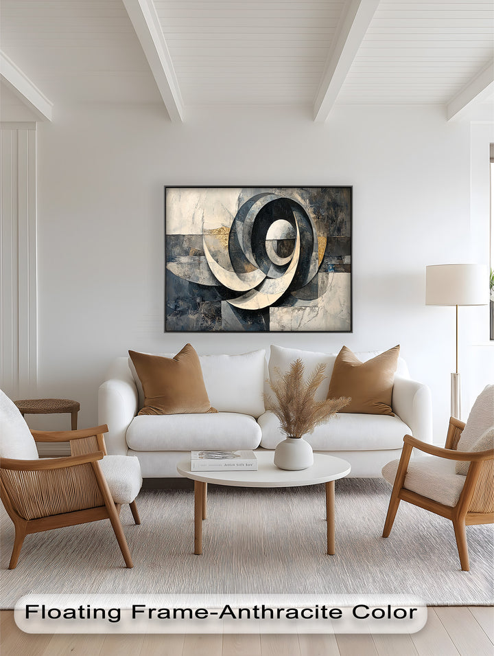 Monochrome Spiralbewegung – Abstraktes Schwarz-Weiß-Ölgemälde