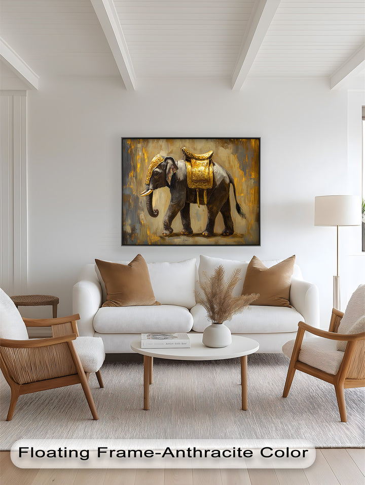 Elephant with Golden Saddle - Animal Oil Painting
