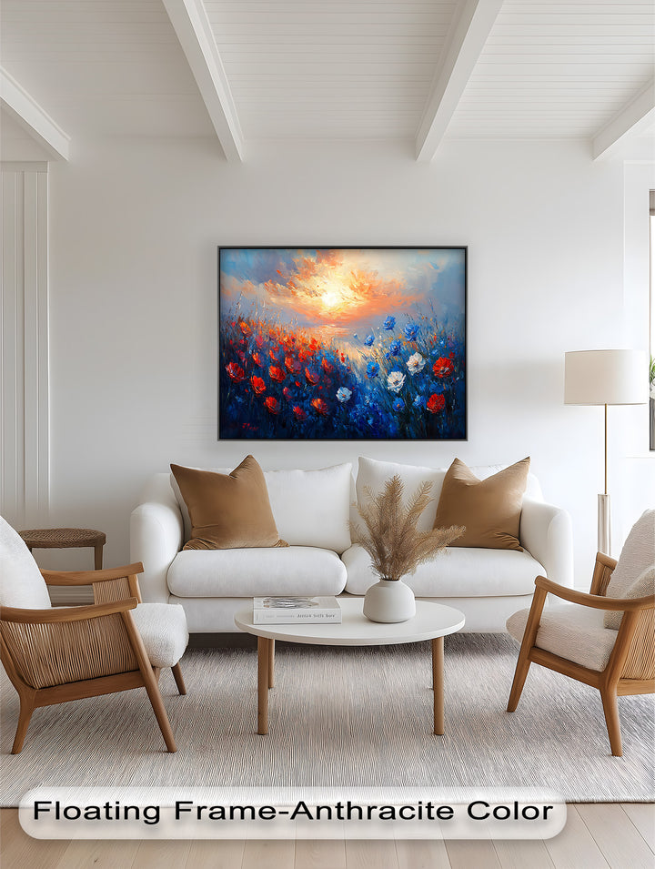 Wildflower Sunset Symphony – Colorful Horizon Flower Oil Painting