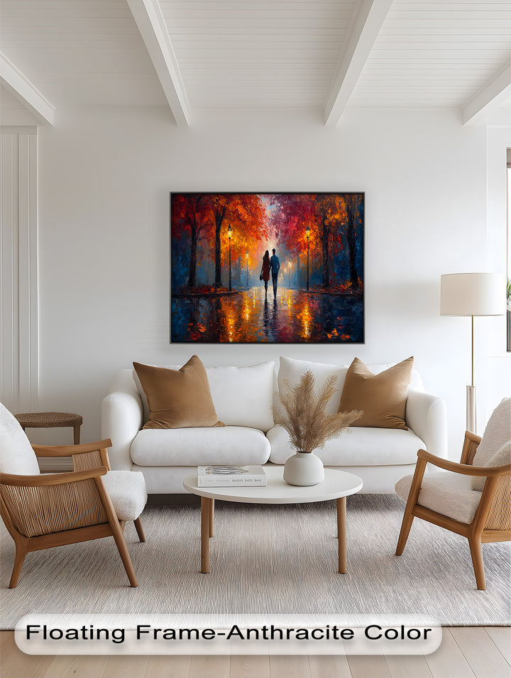 Romantic Walk Under Fiery Trees - Love Oil Painting