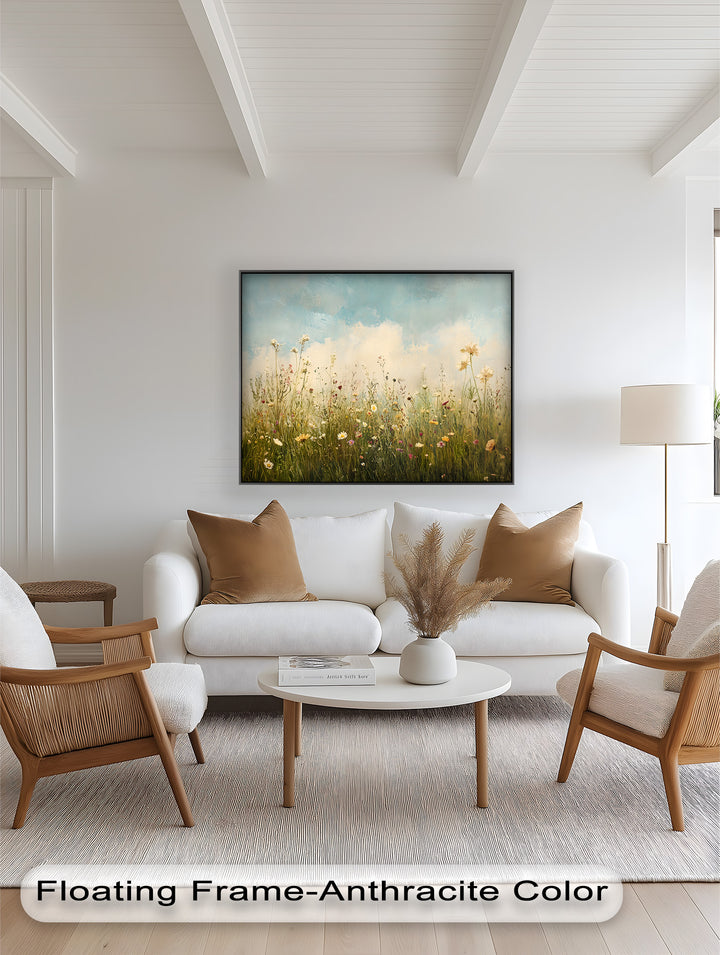 Vintage Meadow with Blooming Flowers – Serene Nature Oil Painting