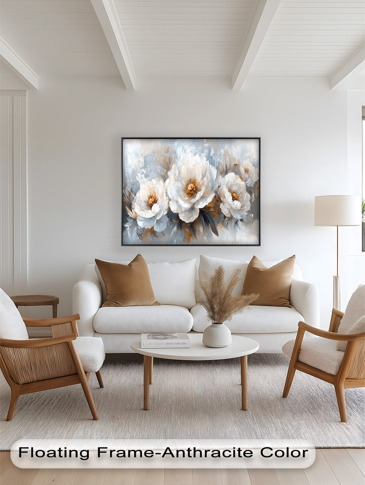 Ivory Garden Symphony – White Peony Bouquet Flower Oil Painting