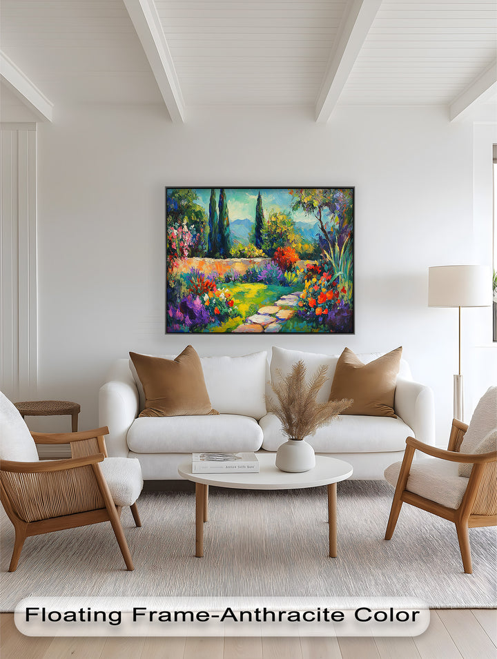 Sunlit Garden Path Oil Painting – Fauvist Outdoor Floral Landscape