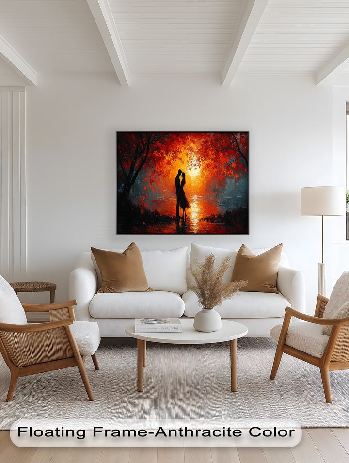 Passionate Kiss Beneath Autumn Flames - Love Oil Painting