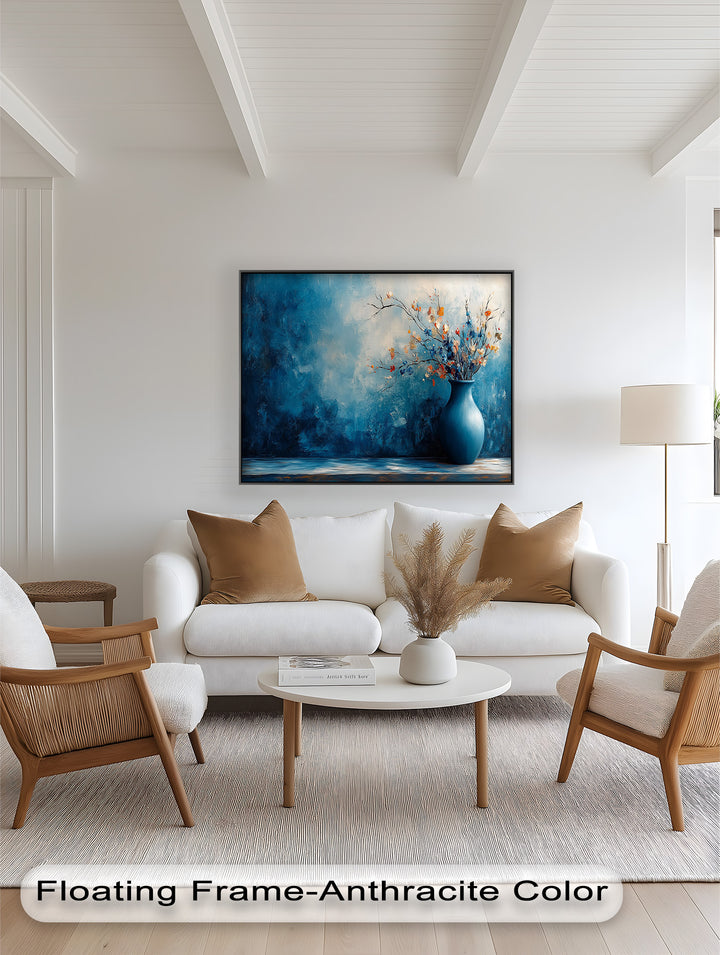 Blue Harmony Vase – Contemporary Floral Arrangement Flower Oil Painting